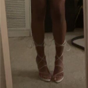 White Aldo Lace Up Heels